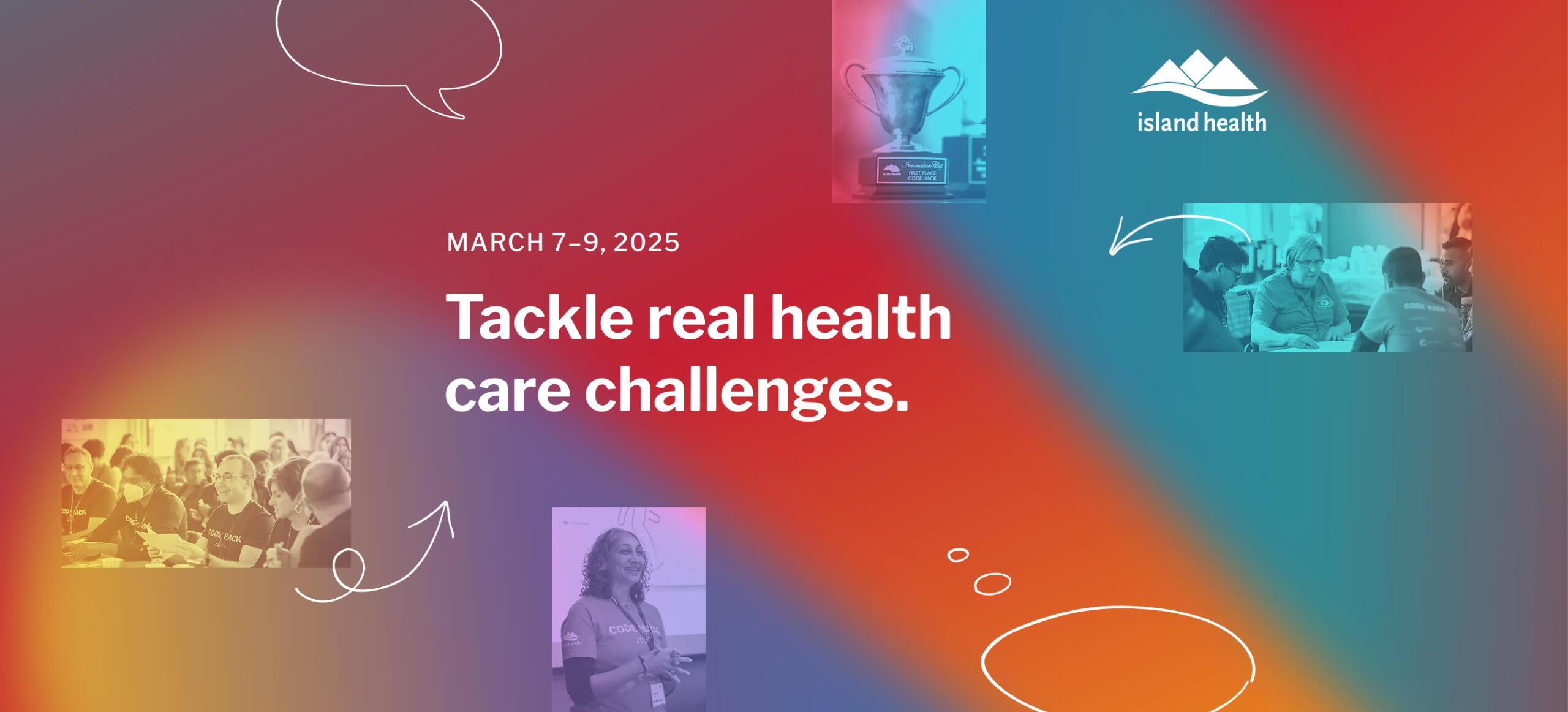 An image of the landing page for the code hack website with an invitation for site visitors to tackle real health care challenges.